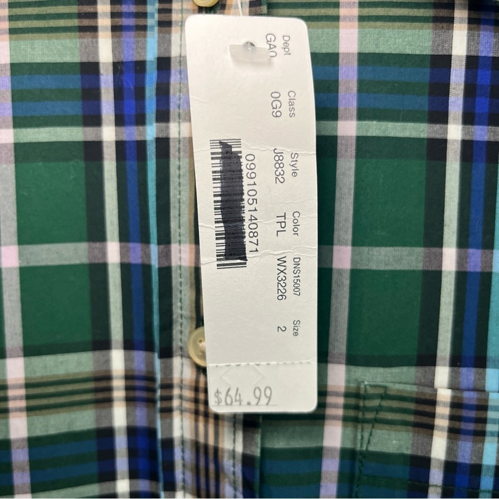 NWT! J. Crew Women’s Green Blue Plaid Button Shirt Sz2 Pocket Collared Cotton - Picture 4 of 14